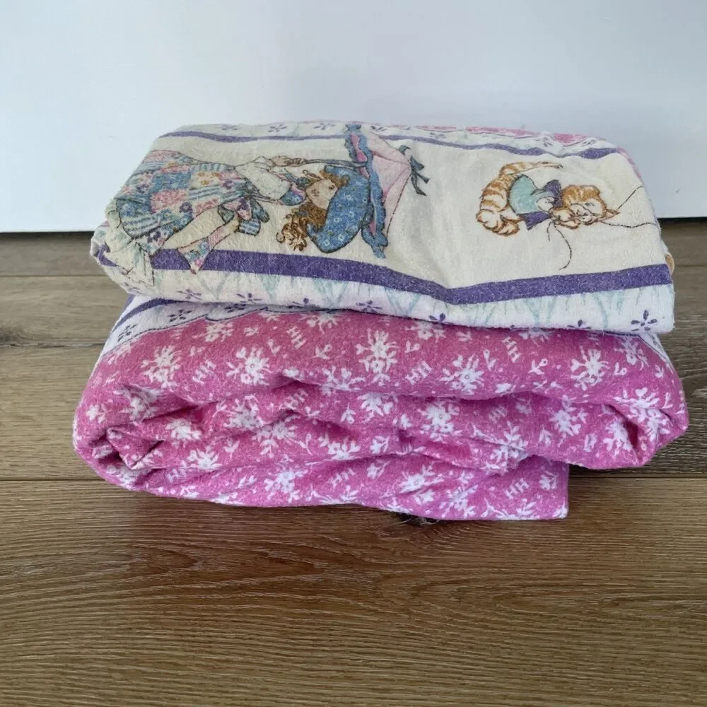 Holly Hobbie  1990 Twin Flat Sheet  And Standard Pillow Case Pink Flannel
